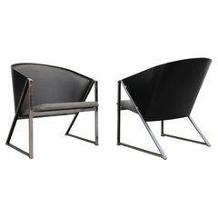 Pair of Memphis Style Finnish 'Mondi Soft' Lounge Chairs with Chrome Frames
