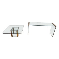 Glass & Brass Waterfall Coffee & Console Table by Leon Rosen for Pace - Set of 2