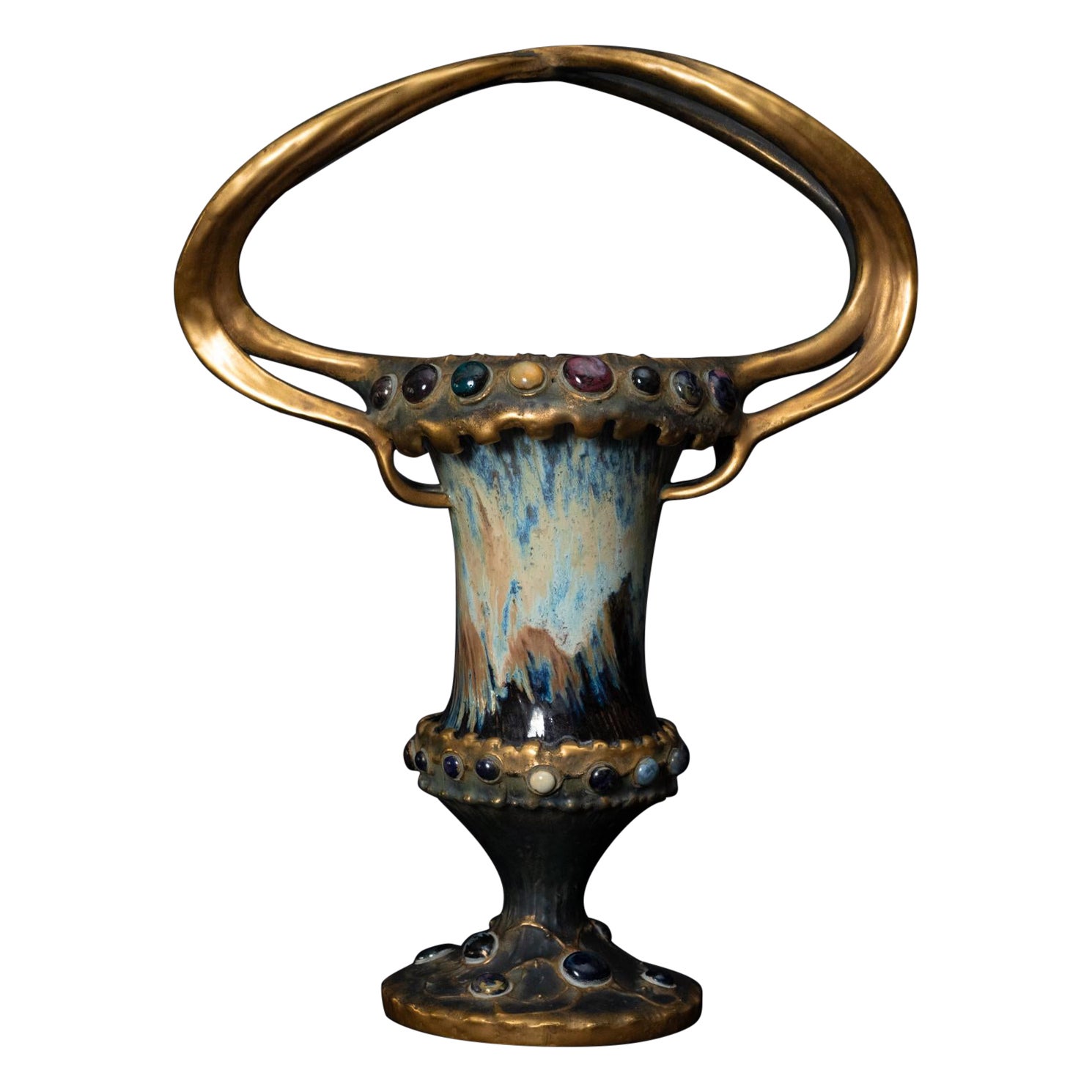 Art Nouveau Gres Bijou Footed Vase w/Curving Handles by RStK Amphora