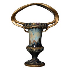 Art Nouveau Gres Bijou Footed Vase w/Curving Handles by RStK Amphora