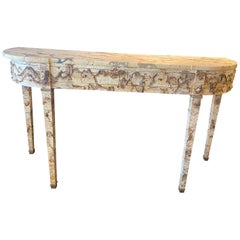Used One-of-a-Kind, Demi-Lune Console in Birch Veneer & Crystals w/ Marble Top