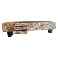 One-of-a Kind, monumental sideboard & bar in birch veneer & crystal inlays