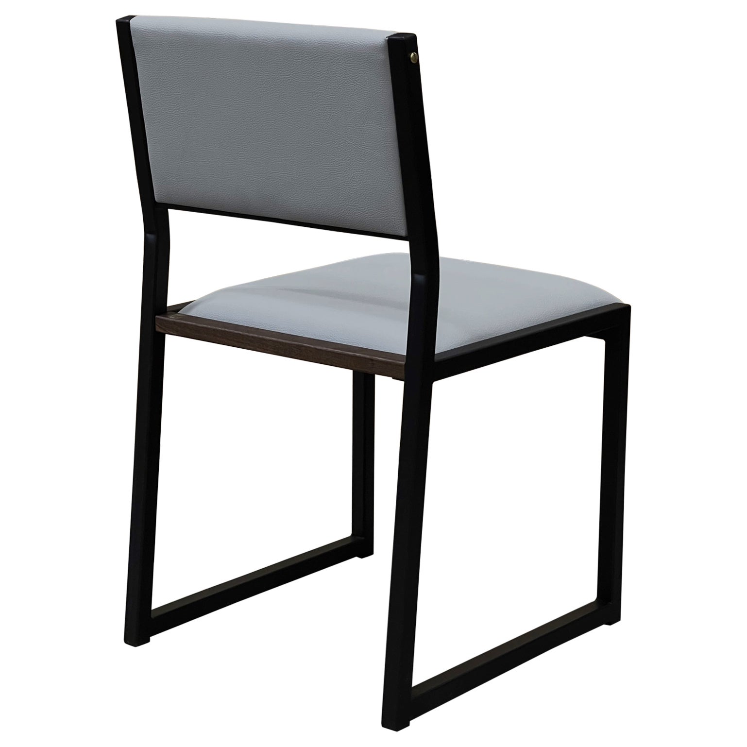 Shaker Modern Chair by Ambrozia, Solid Walnut, Black Steel & Light Grey Vinyl For Sale
