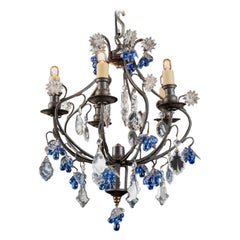 Retro Louis XV Patinated Bronze Chandelier with Blue Grapes, Italian Mid-20th Century