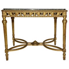 Antique French Louis XVI Gold Leaf Center Table Breche Marble Top, circa 1890