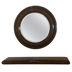 Retro Enrique Garcel Round Wall Mirror & Wall Console Table Shelf Coconut Shell Set