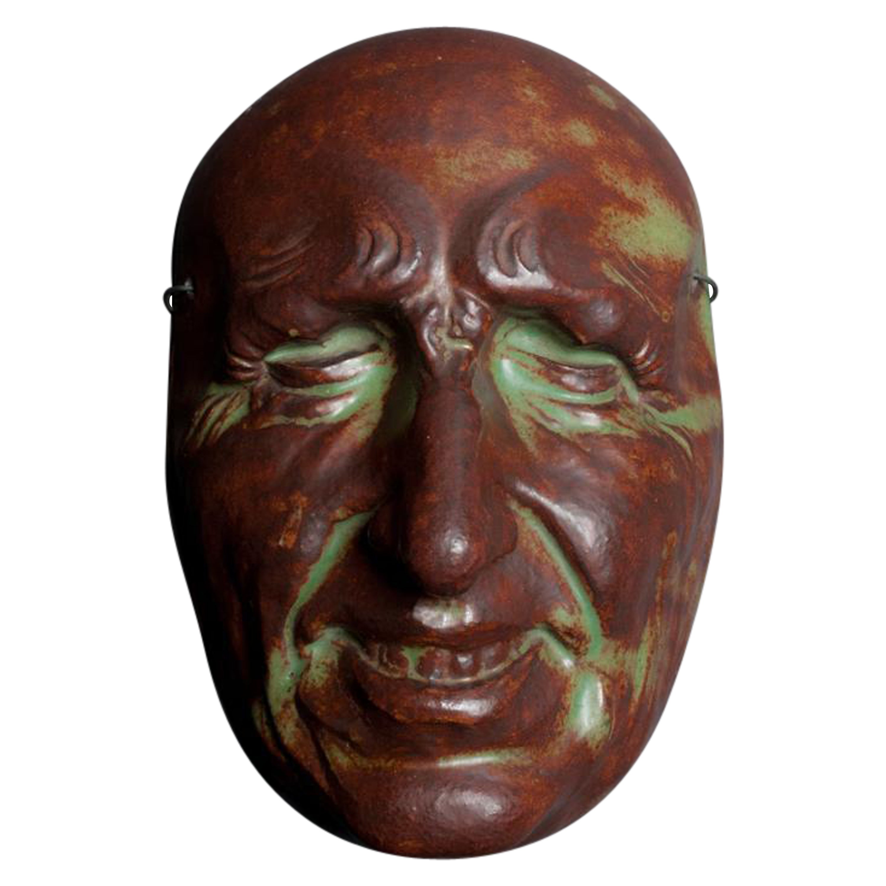 Masque de la Commedia Dell'arte en grès Art Nouveau de Pierre-Adrien Dalpayrat