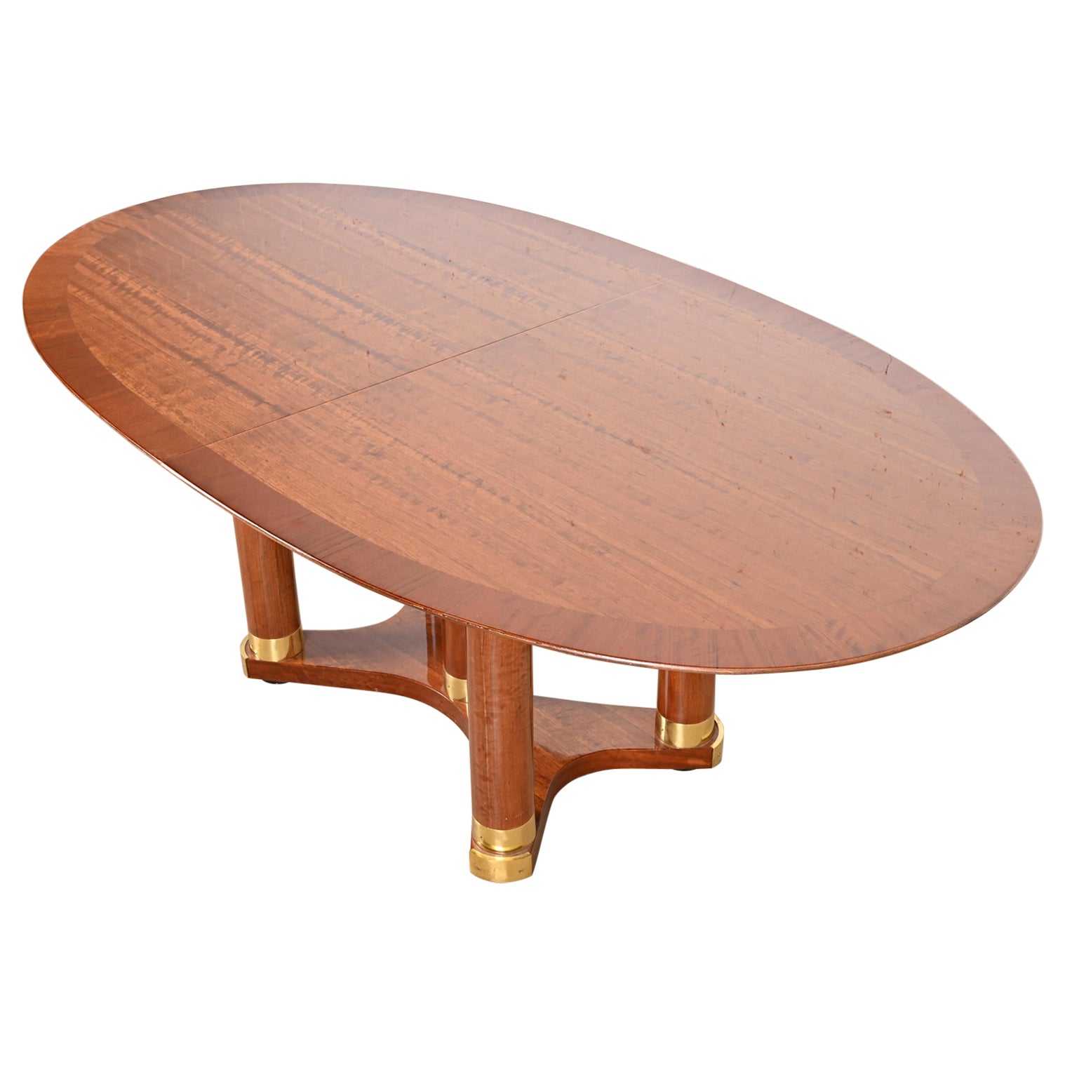 Henredon French Empire Pedestal Dining Table in Exotic Brazilian Daniella Wood For Sale