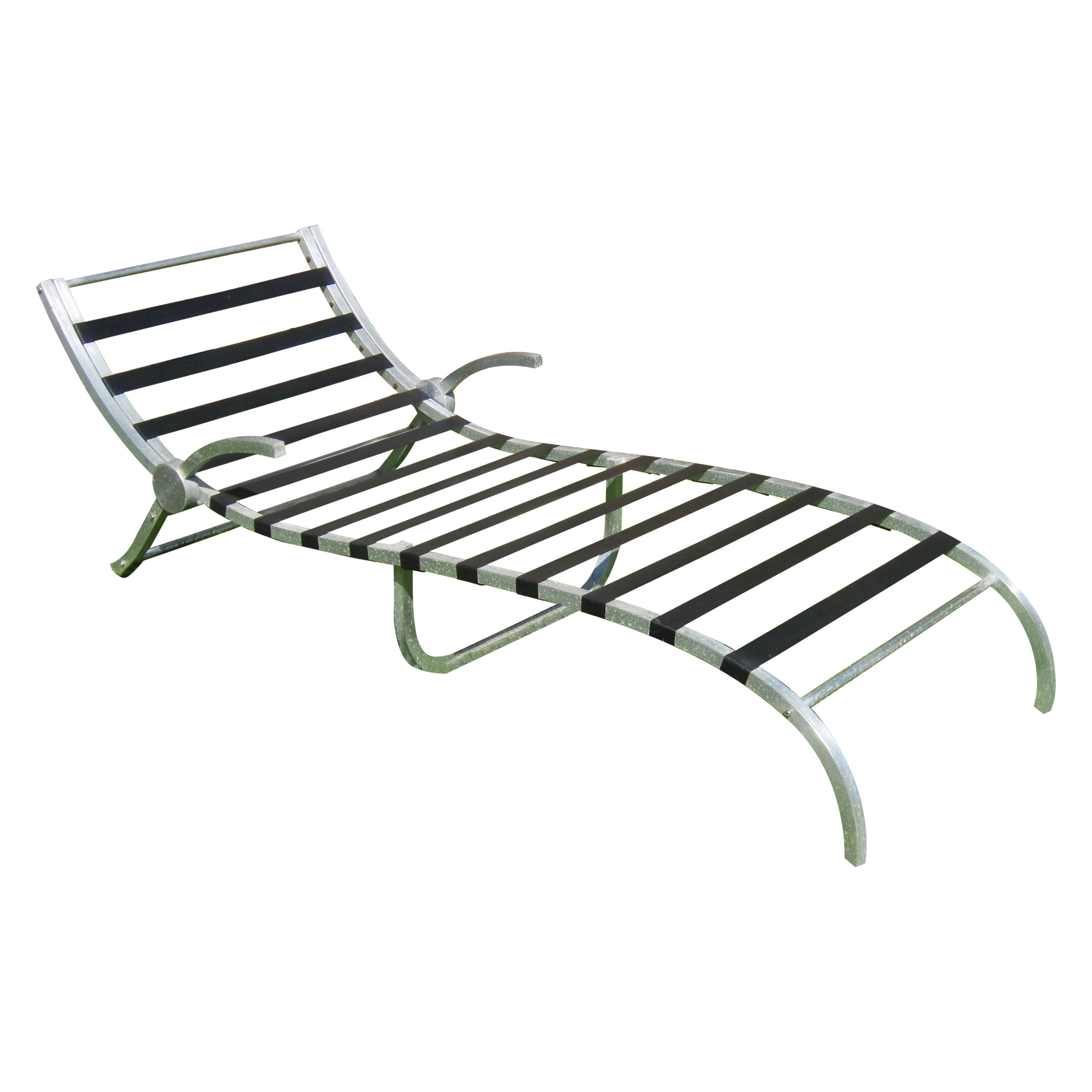 1960s Aluminum Framed Webbed Palm Springs Poolside Chaise Lounge For Sale