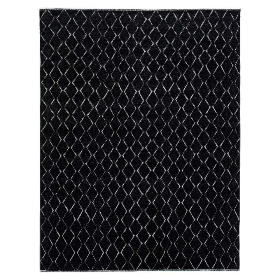 Modern Black Moroccan Style Wool Rug with Geometric Design For Sale at ...