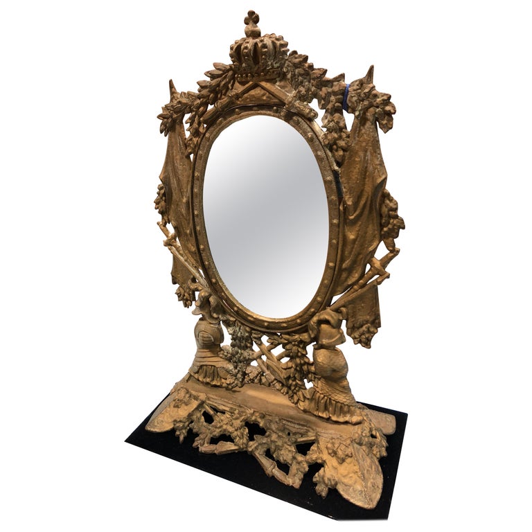 Brass Ornate Vanity Table Mirror on Stand For Sale at 1stDibs
