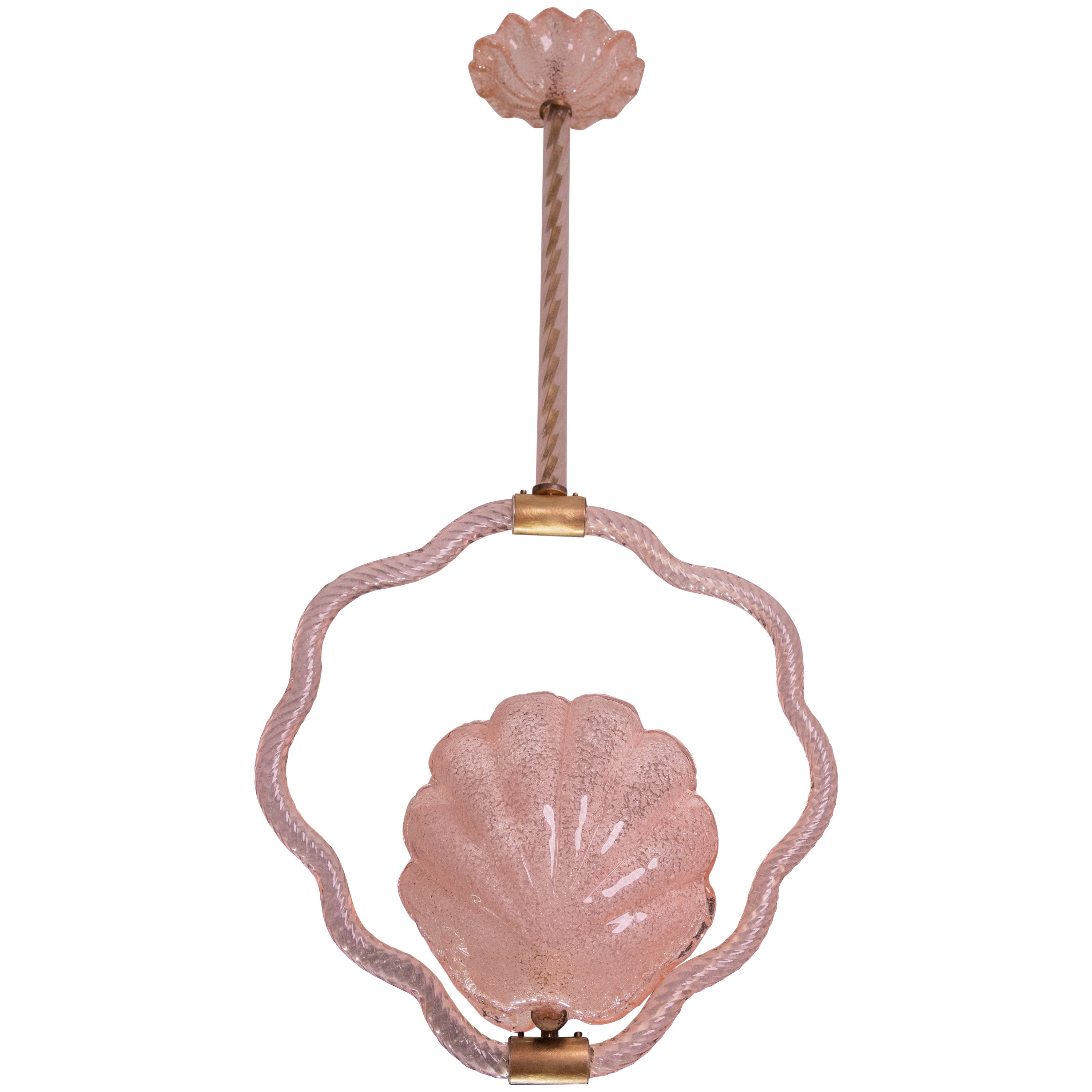 Lustre en verre de Murano rose coquillage de Barovier e Toso, années 1940 en vente