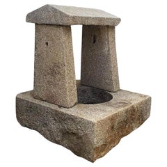 Antiker handgeschnitzter Stein-Feuerkrug mit Wellhead-Mittelteil oder Wandmontierung, Brunnenbasin