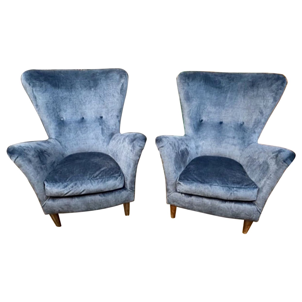 Pair of Italian MCM Velvet Upholstered Club Chairs