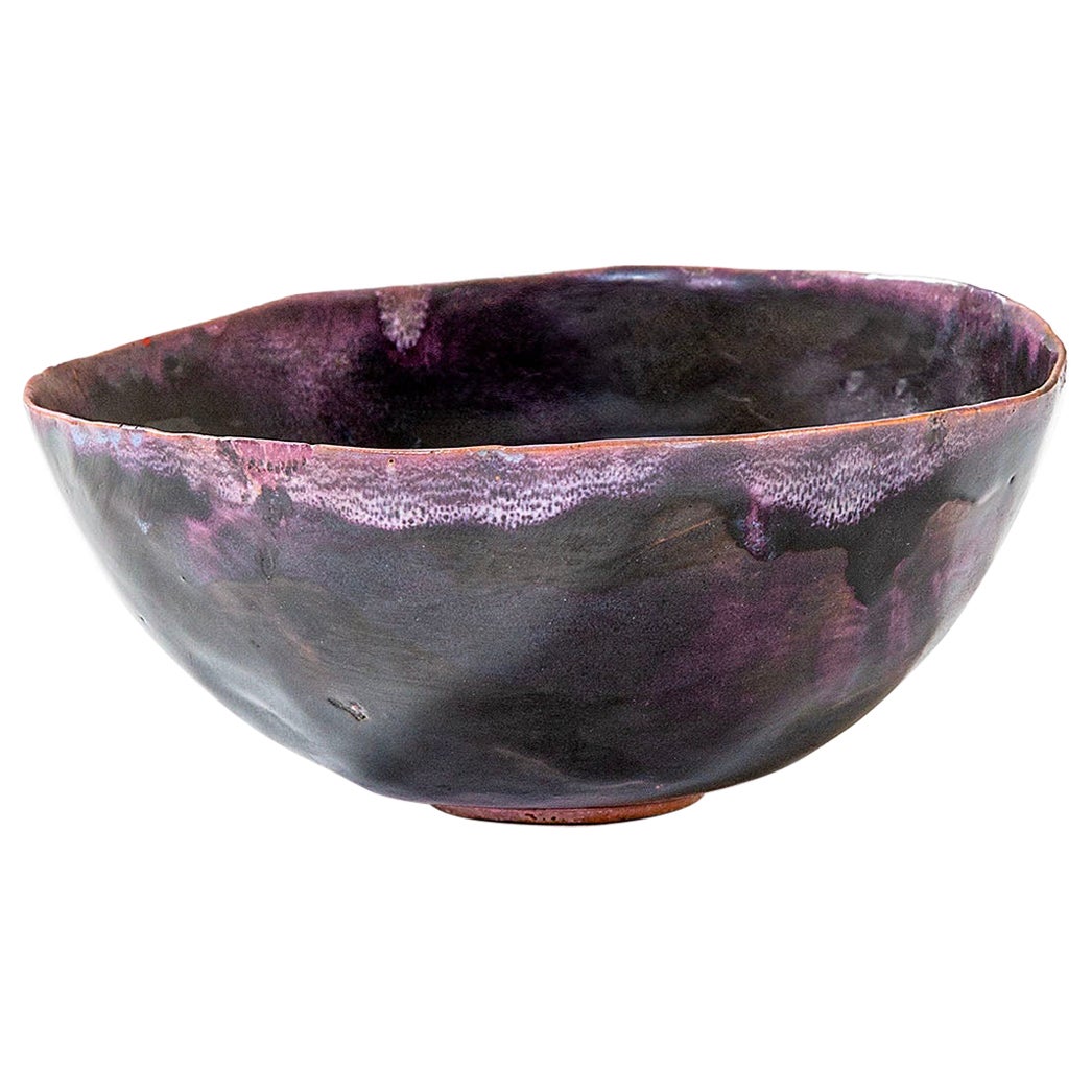 20th Century Fausto Melotti Decorative Bowl in Purple Enameled Ceramic, 1960s