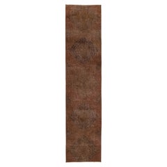 Retro 2.5x11 ft Brown Runner Rug for Hallway Decor, Turkish Handmade Corridor Carpet