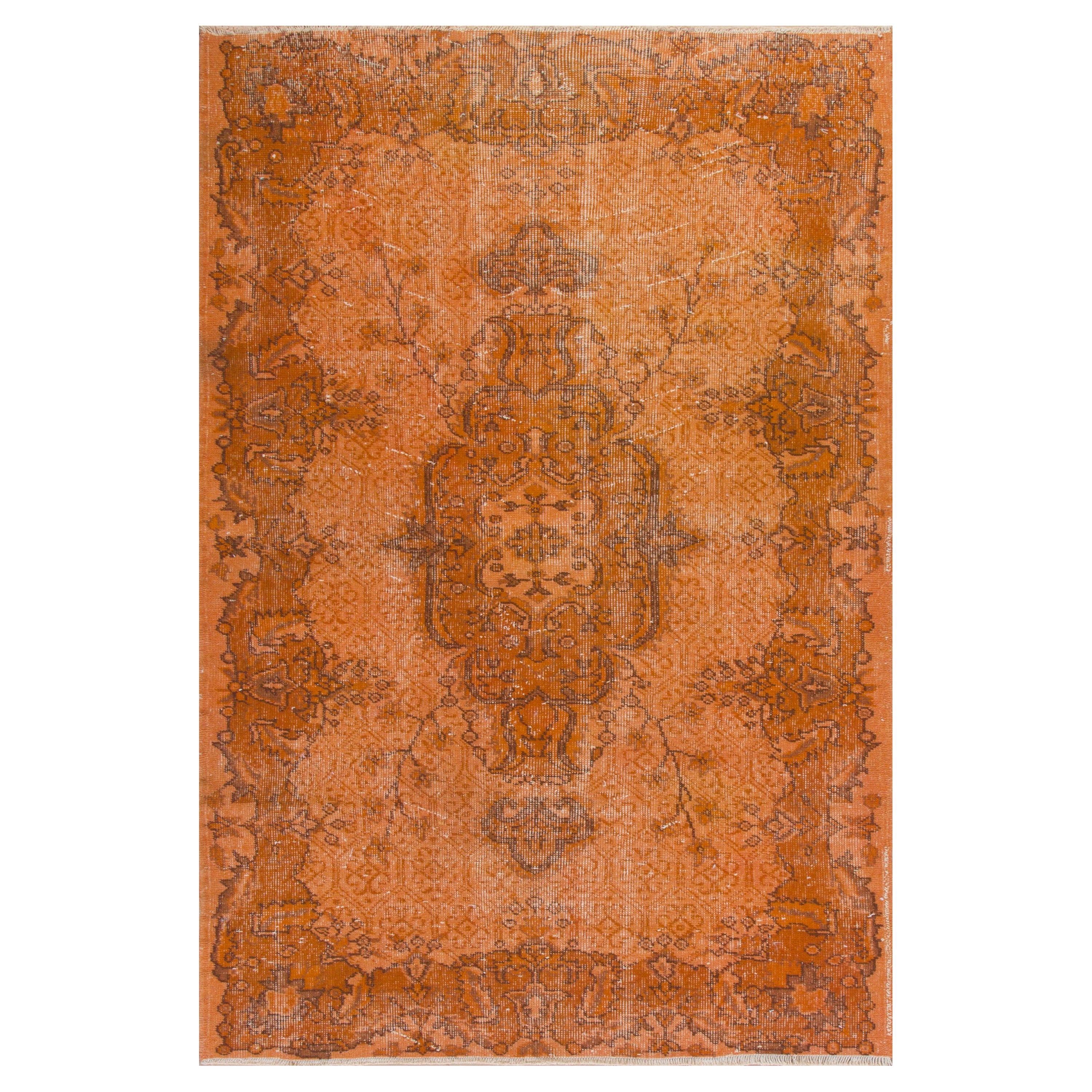 Türkischer handgefertigter Teppich mit 3,8x7.2 Fuß orangefarbenem Akzent für modernes Wohn- und Büro im Angebot