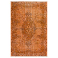 Retro 3.8x7.2 ft Orange Accent Rug for Modern Home & Office, Turkish Handmade Carpet