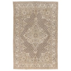 Alfombra hecha a mano Oushak de 7x10,4 pies en beige. Alfombra vintage para decoración de granja