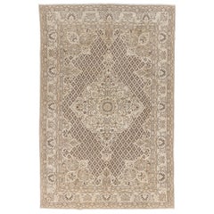 Handmade Oushak Area Rug in Beige. Retro Carpet for Farmhouse Decor