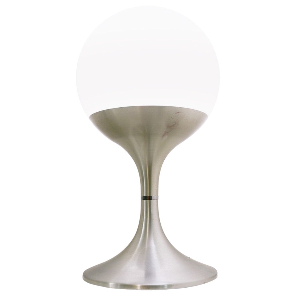 Tischlampe „Mushroom“ aus Glasopal und gebürstetem Aluminium – 1970er Jahre