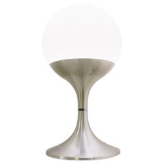 Glass Opaline and Brushed Aluminum "Mushroom" Table Lamp, 1970s