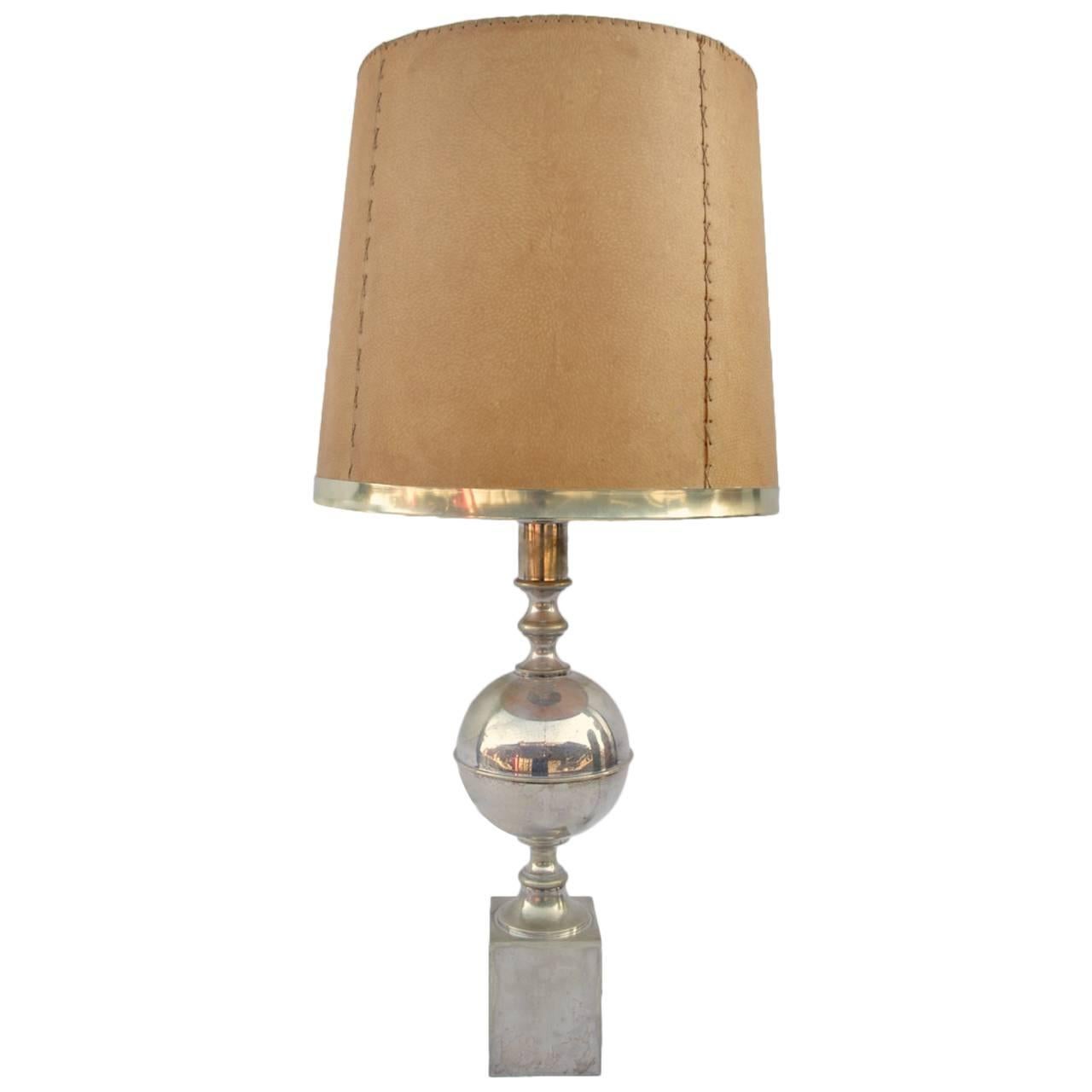 Large galuchat and silvered brass lamp, circa 1960 For Sale