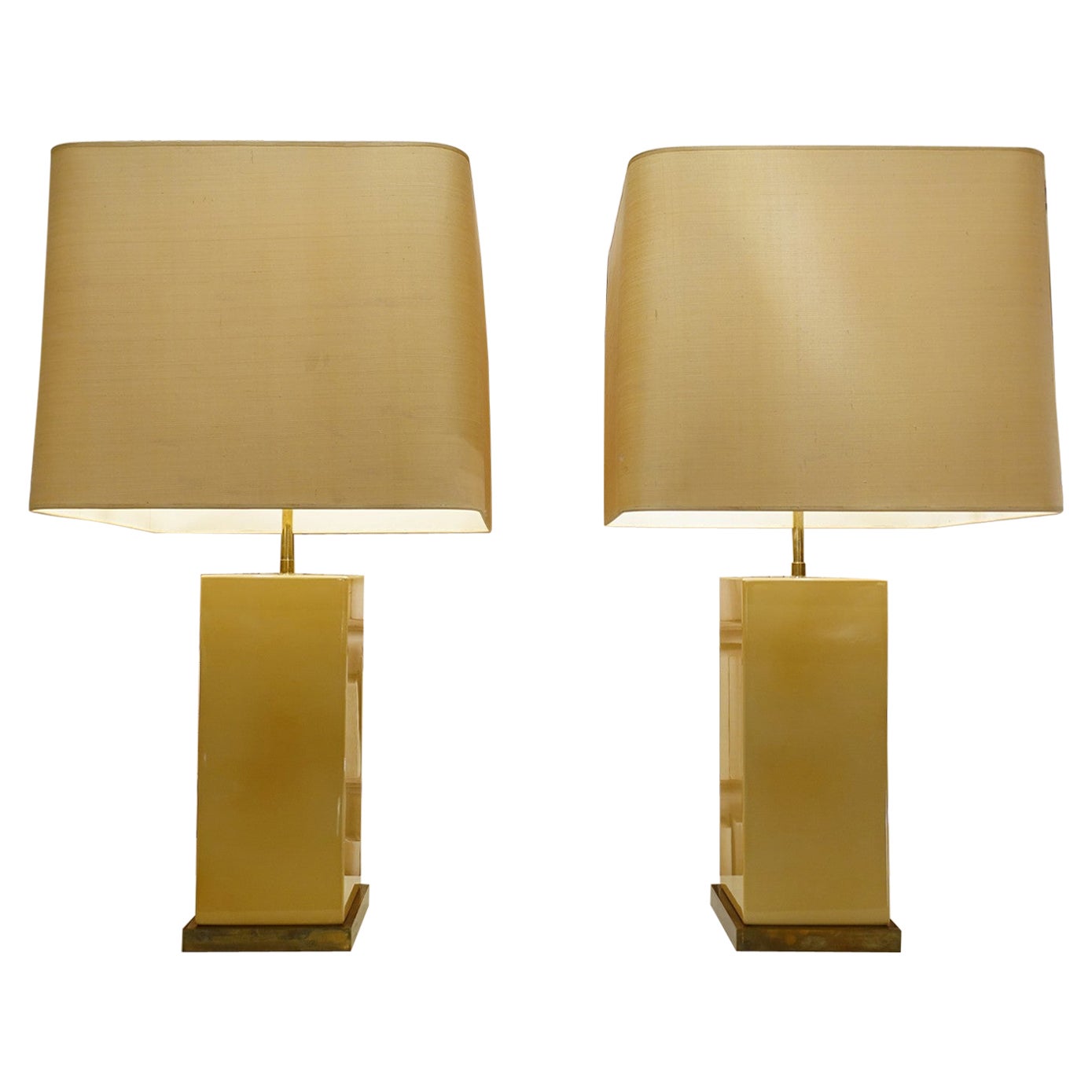Roger Vanhevel Cream Lacquered Wood Table Lamps, Belgium