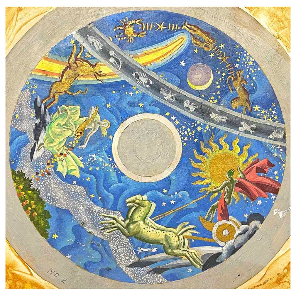 „Zodiac mit Helios und Füllhorn“, fabelhafte Art-Déco-Wandstudie von Savage