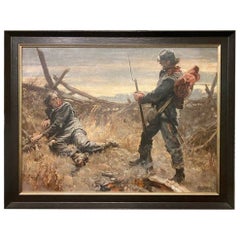 Large Early 20th Century Signed Oil on Canvas Painting of Civil War Scene Framed