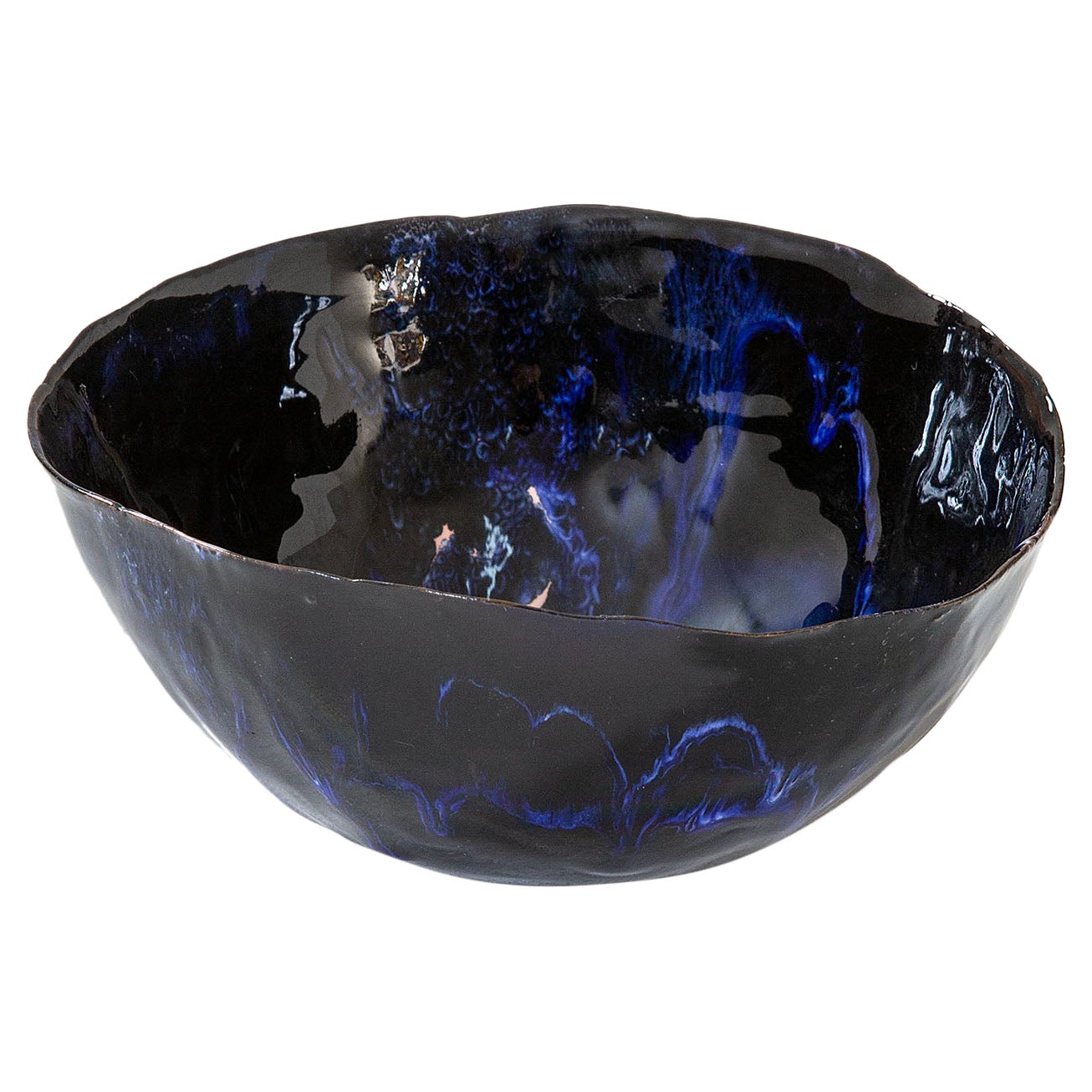 20th Century Fausto Melotti Decorative Bowl in Blue Enameled Ceramic, 60s For Sale