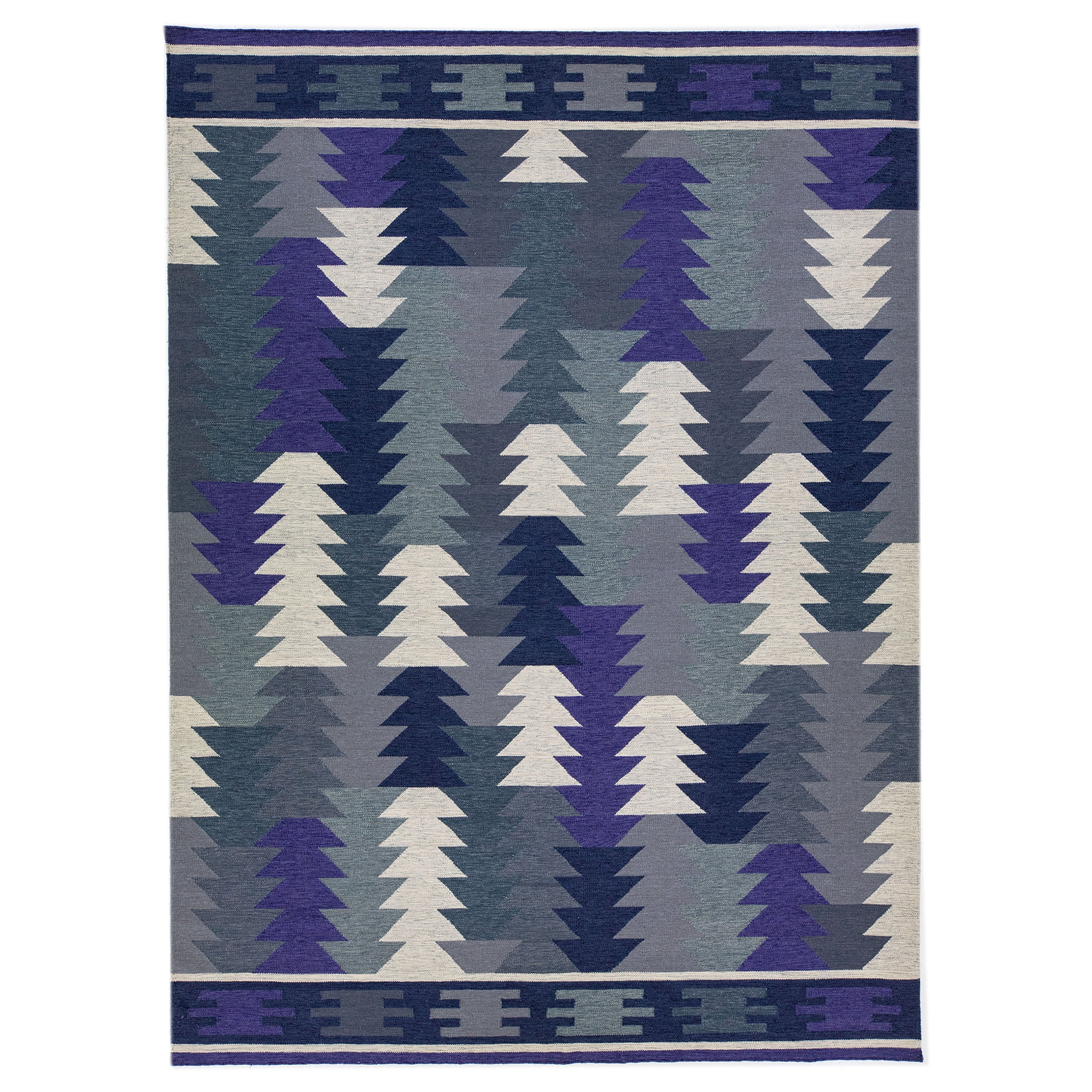 Flatweave Contemporary Kilim Wool Rug with Abstract Motif in Grey & Purple For Sale