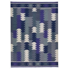 Tapis contemporain Kilim en laine tissée à plat avec motif abstrait en gris et violet 