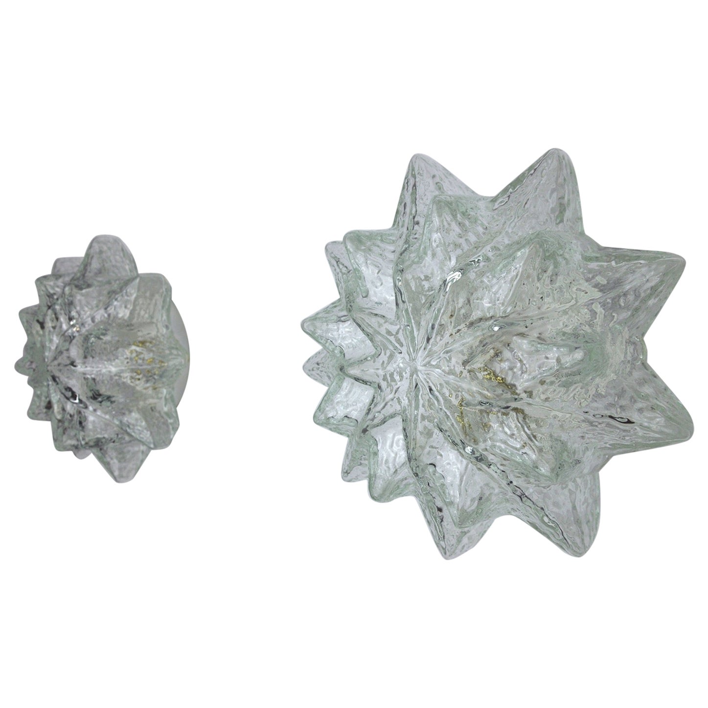 Pair of Murano "Stars" Wall Lamps, Frosted Glass, Italy, 1970 For Sale