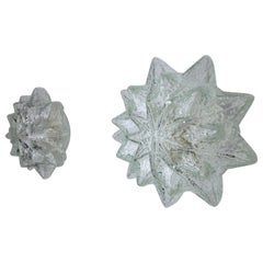 Pair of Murano "Stars" Wall Lamps, Frosted Glass, Italy, 1970