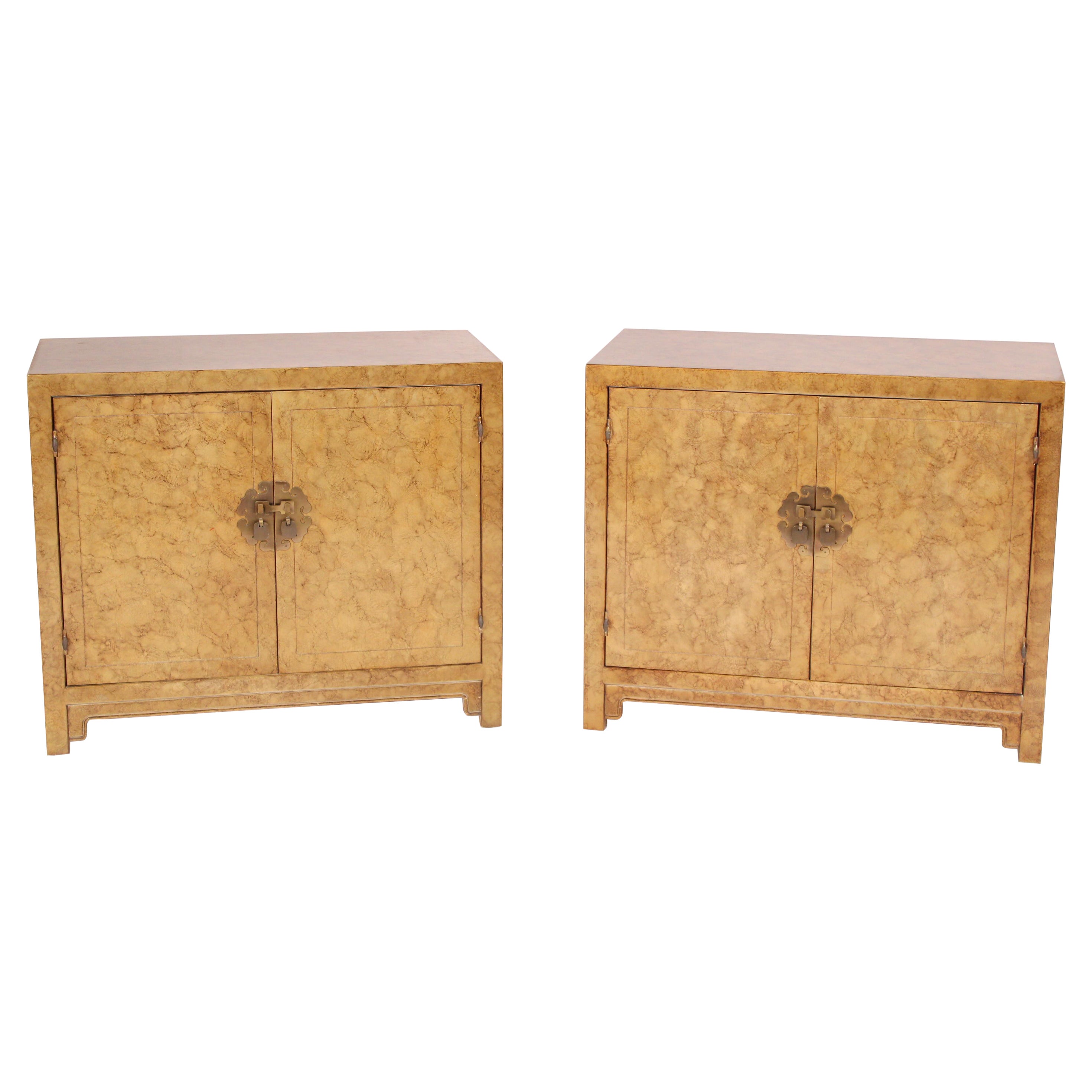 Pair of Henredon Faux Tortoise Decorated Two Door Cabinets