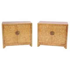 Pair of Henredon Faux Tortoise Decorated Two Door Cabinets
