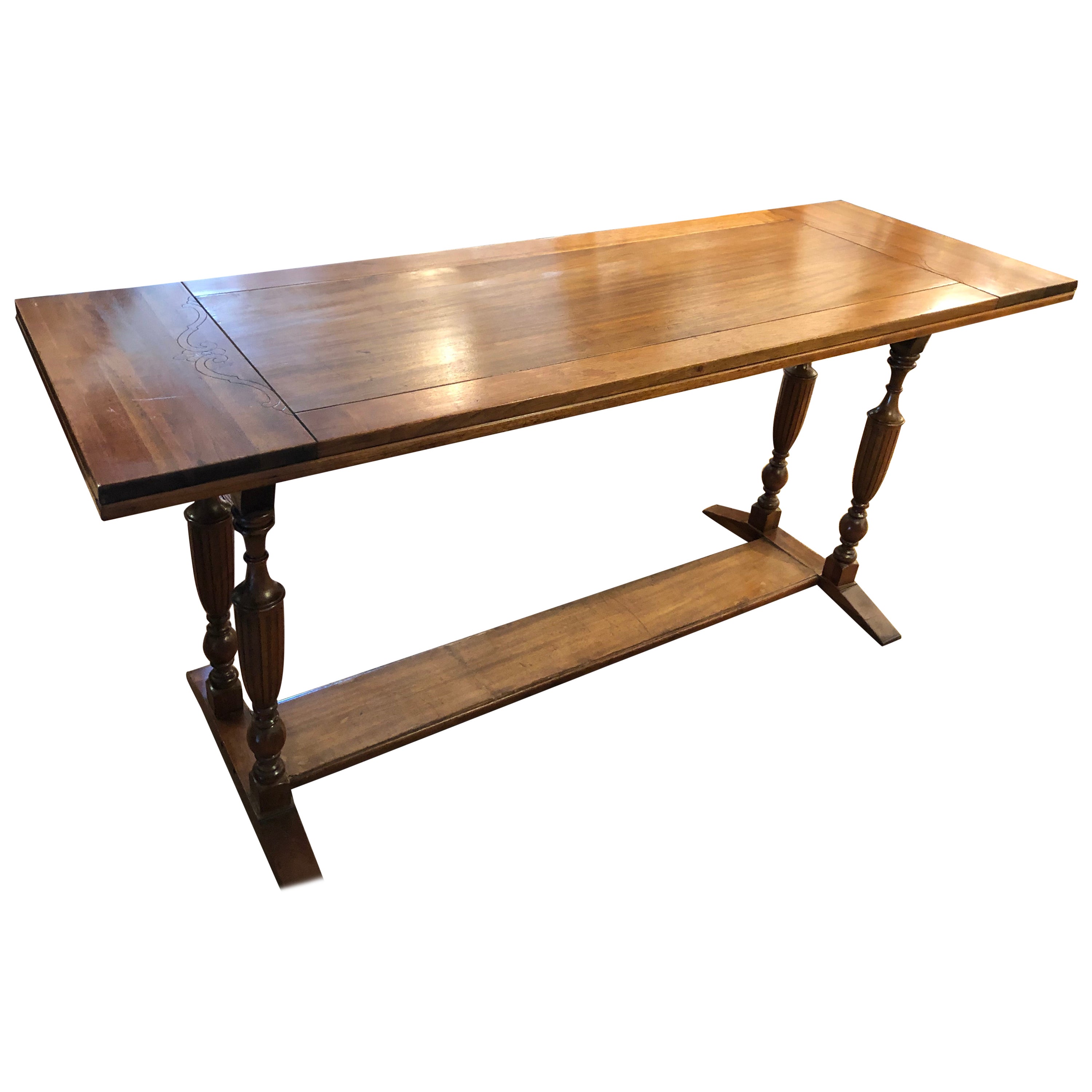 Rectangular Oak Console Table with Carved Urn Motif Legs