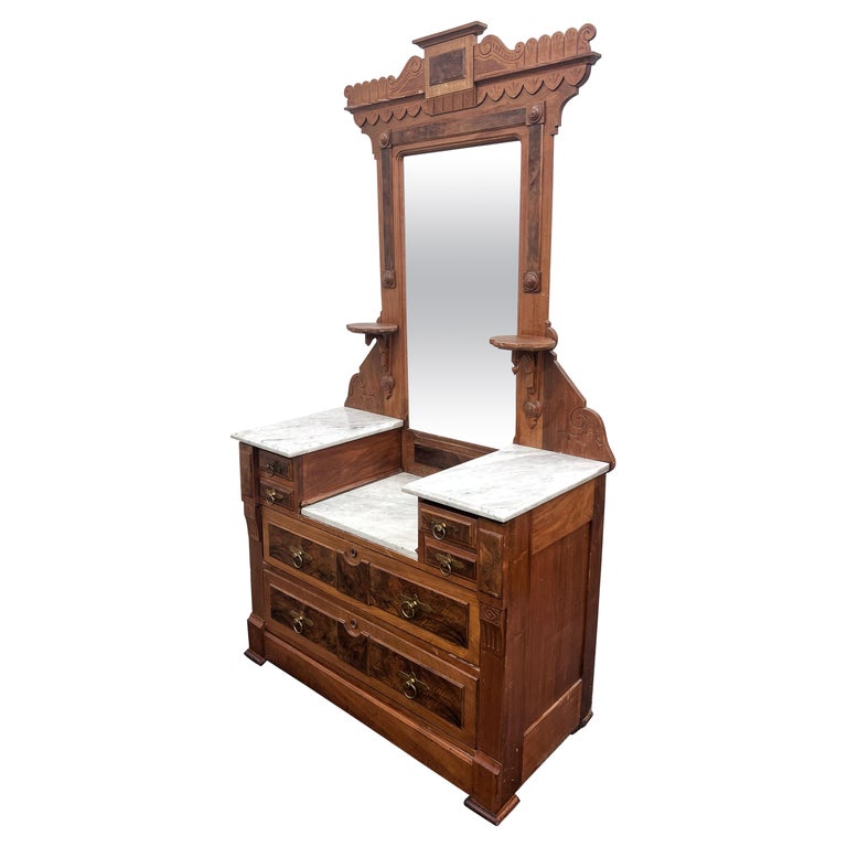 Antique Victorian Walnut Dresser, Marble Top, East Lake, American, 1880 For Sale at 1stDibs