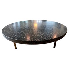 Retro Custom Black Terrazzo Coffee Table with Copper Legs