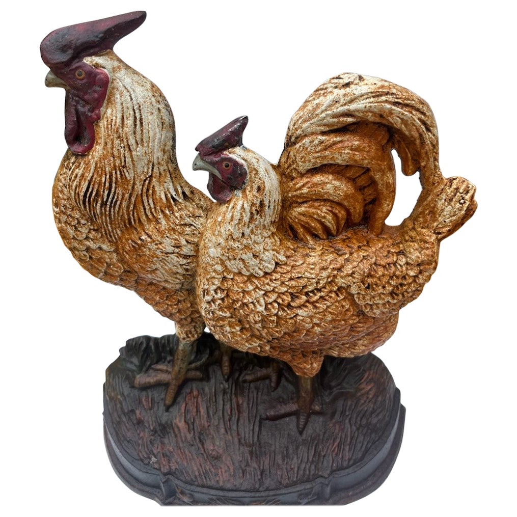 20e siècle Butée de porte originale en forme de coq peint