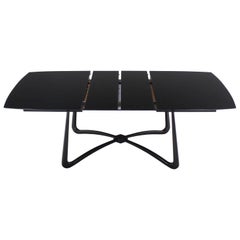 Schwarzer Lack-Esstisch mit X-Fuß und zwei Blättern, Mid-Century Modern