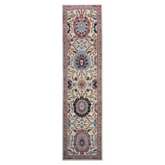 Tapis de couloir Sultanabad Master du 21e siècle 3x12 ivoire, rouge et bleu