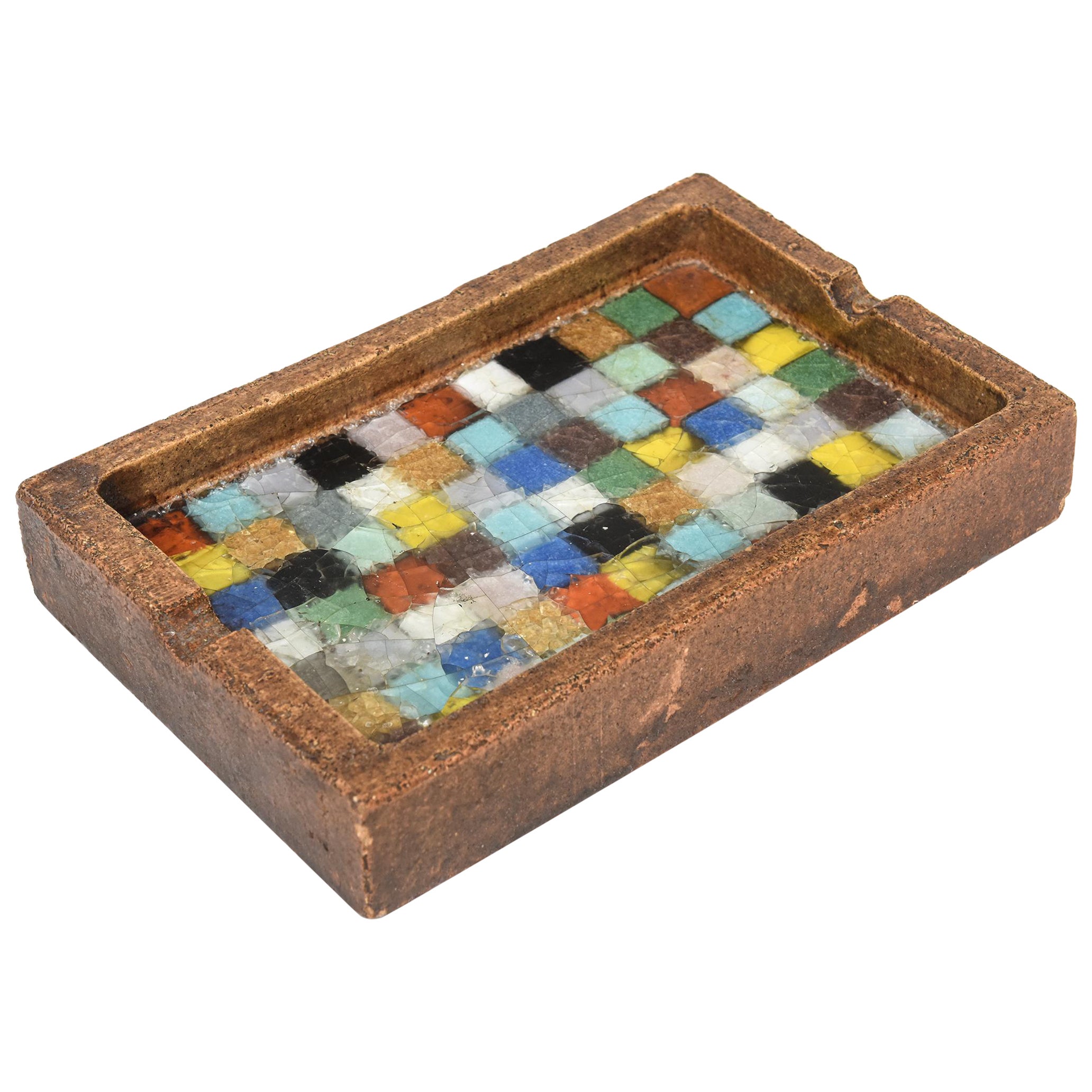 60er Jahre Italienische Keramik und geschmolzenes Glas Mosaik Aschenbecher / Tablett von Bitossi für Raymor