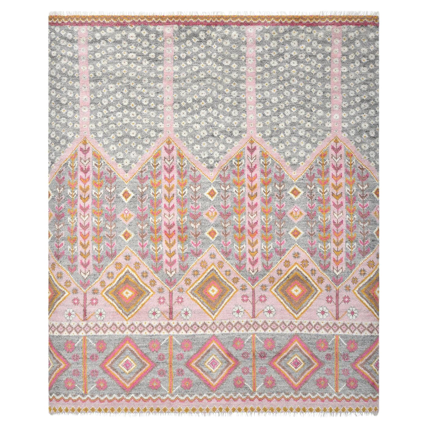 Contemporary Floral Hand Made Pink Area Rug 5' 0" x 8' 0"