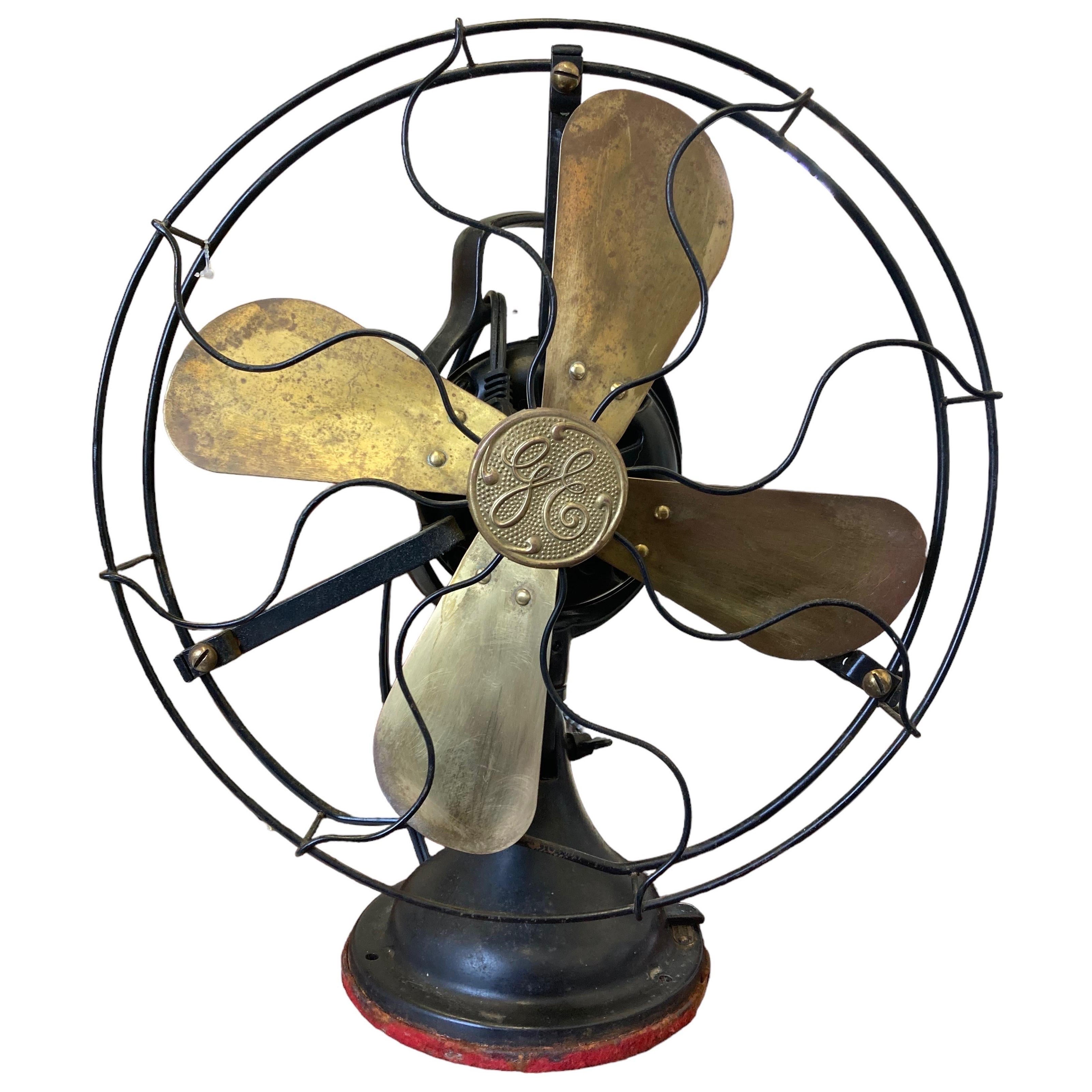 Early 20th Century General Electric GE Brass Blade Table Fan