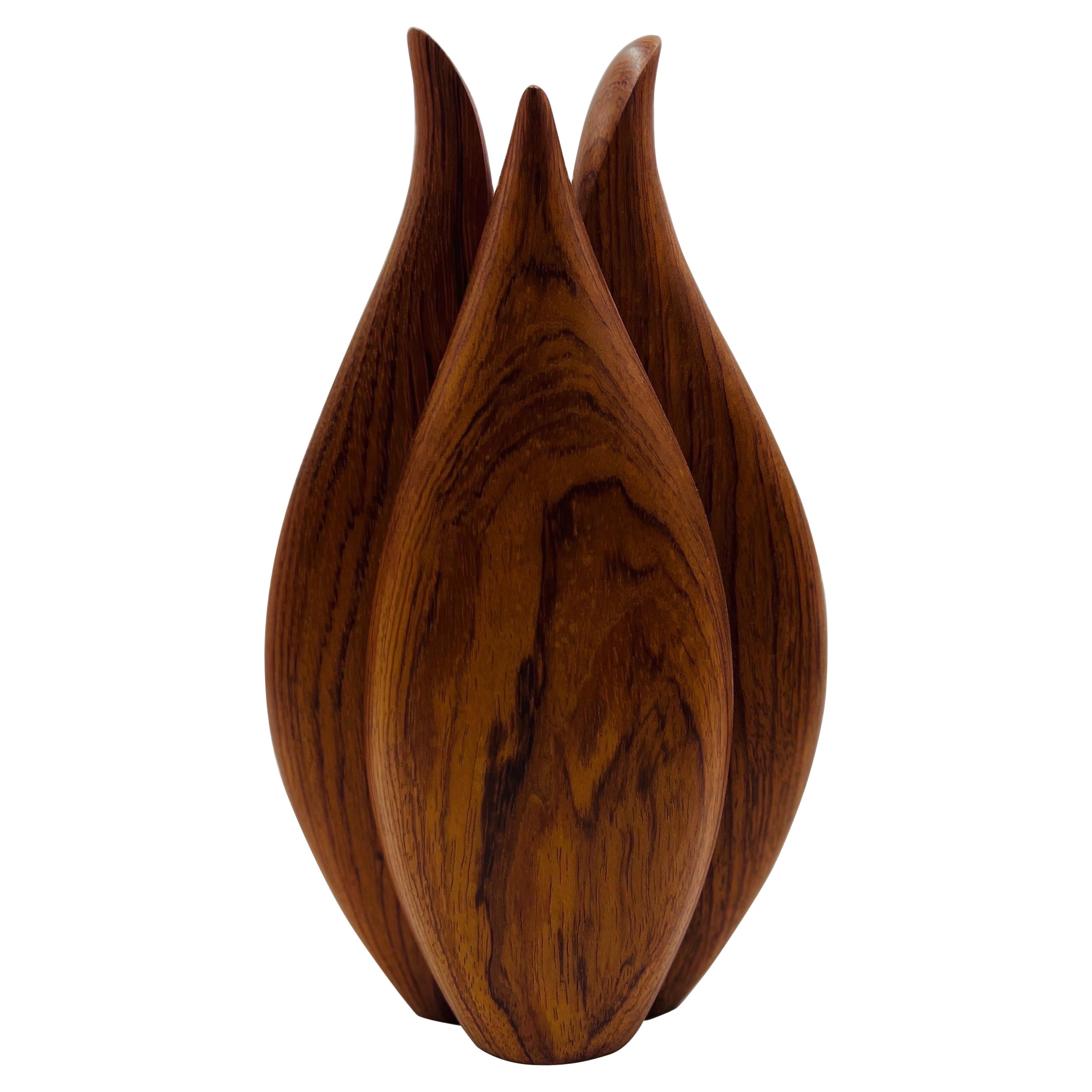 Vintage Modern Style Studio Quality Vase Featured in Teak Wood For Sale