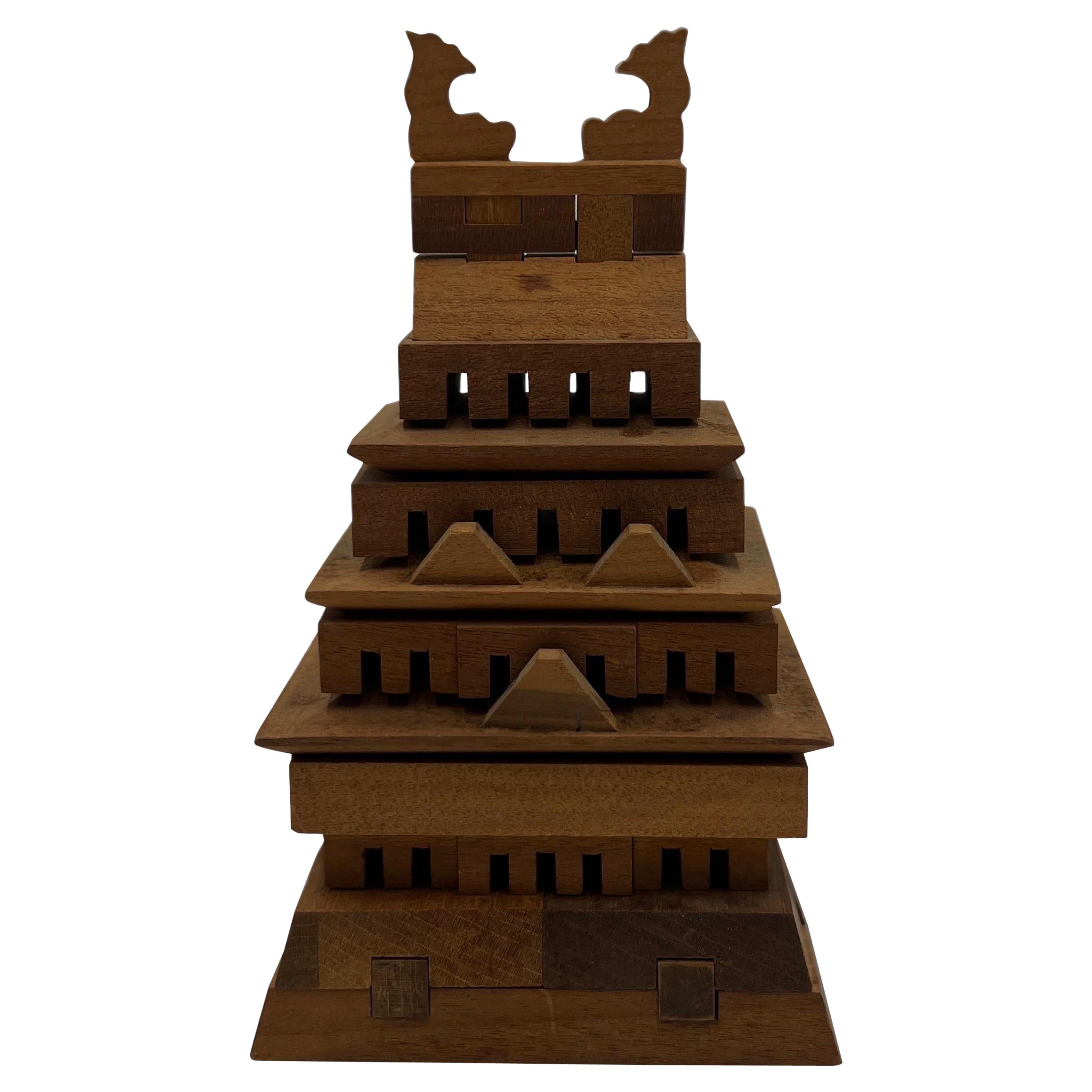 Vintage Sculptural Walnut Jewelry Puzzle Box by Fred and Marilyn Buss