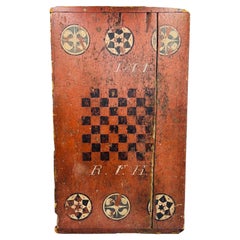 Rare Antique American Folk Art Primitive 1814 Checkers Game Board
