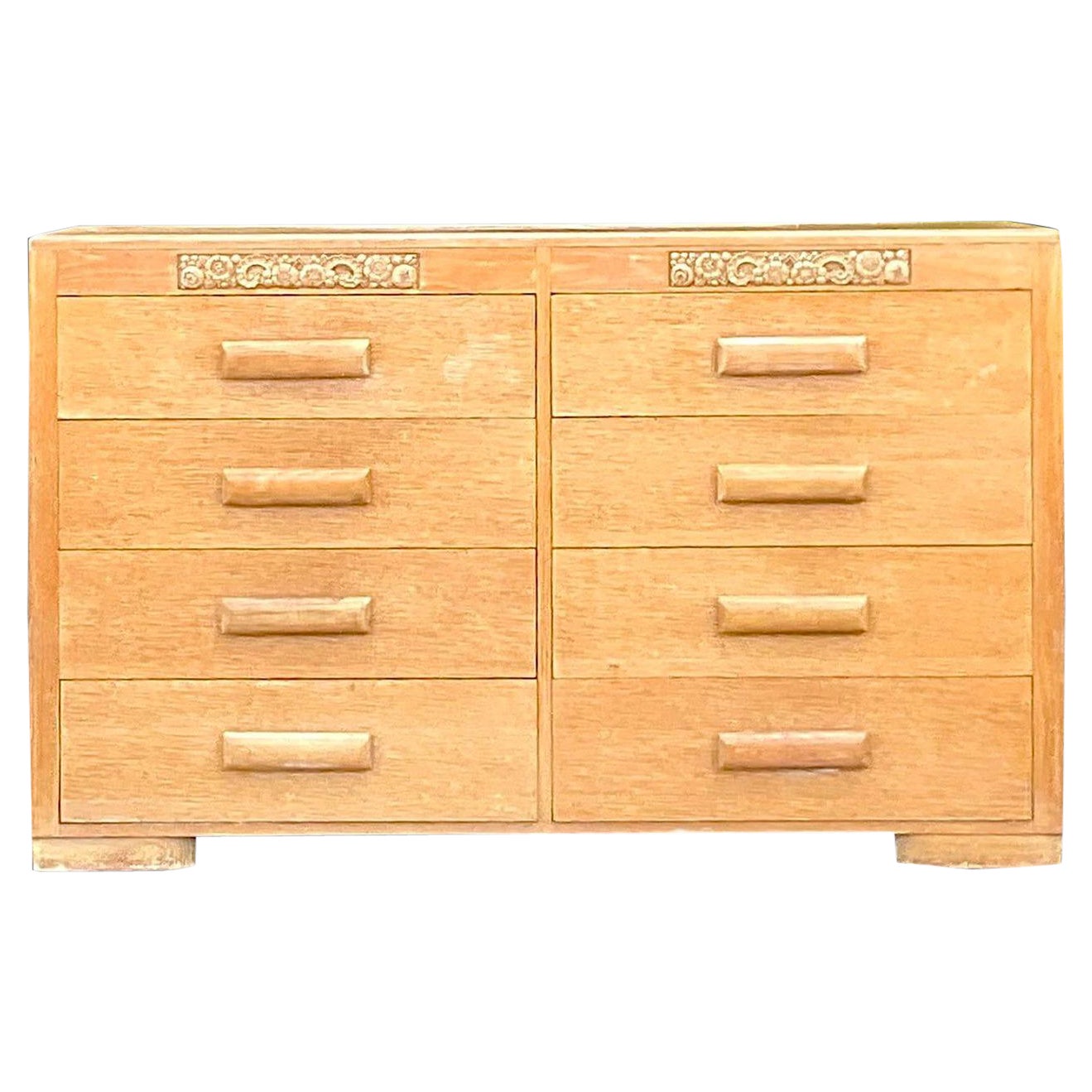 Mid-20th Century Vintage Boho Carved Bleached Oak Dresser